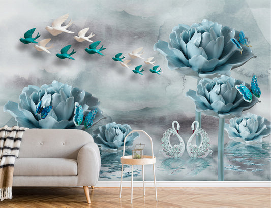3d Shiny Spheres with carving Flowers Wallpaper and 3d Mural Wallpaper