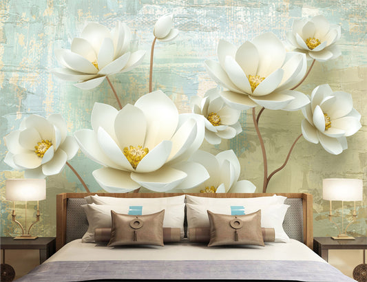 Bedroom - 3D Magnolia Flowers Wallpaper