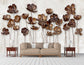 Living Room - Brown Metal Flowers 3D Wallpaper