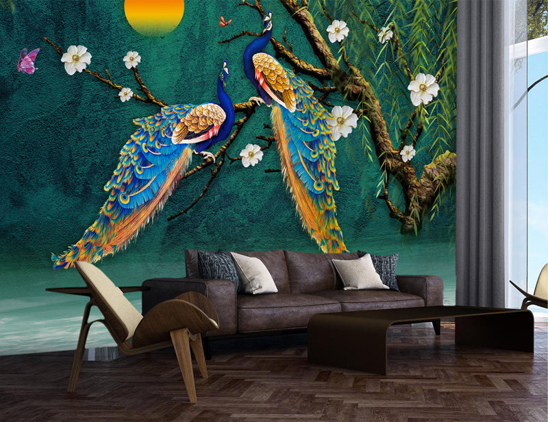 Fluorescent Peacock Feather Wallpaper Mural | Ever Wallpaper UK