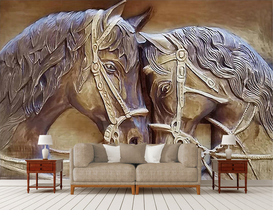 3D Stereoscopic Relief Horse Backdrop Wall Art