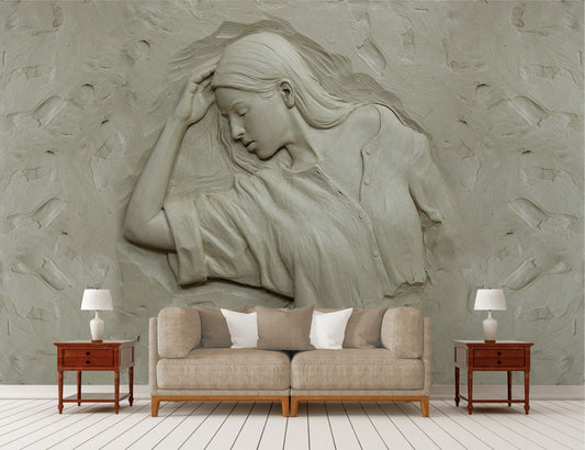 Sculpture lady 3d wallpaper wall art for living room