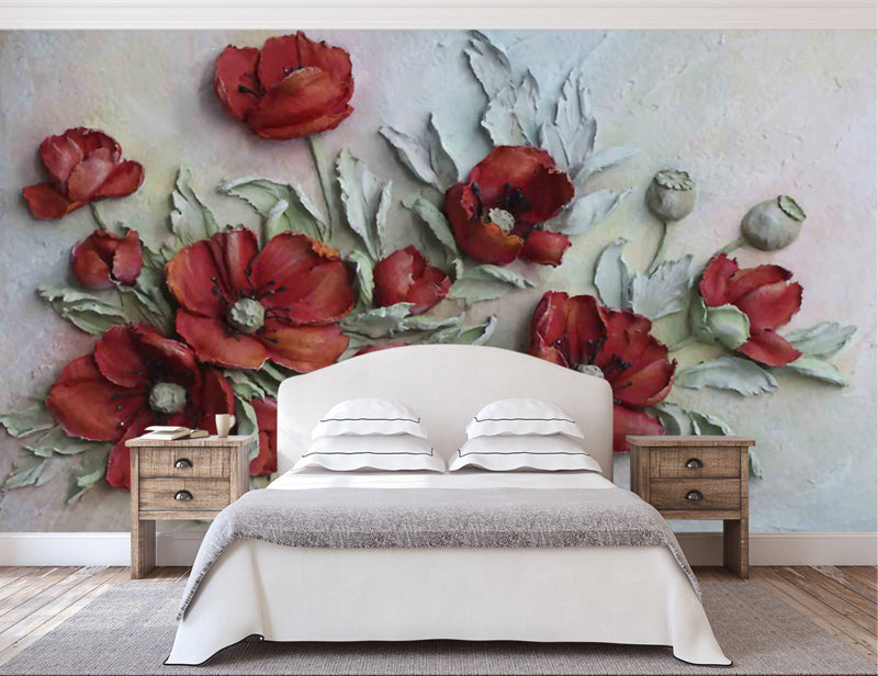 Red Flower 3D Mural Wallpaper