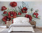 Red flower 3D mural wallpaper