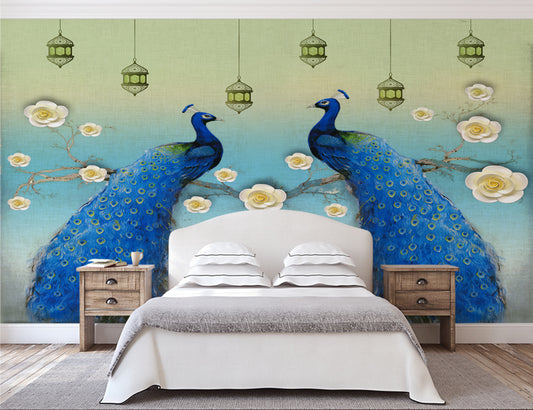 Peacock Painting Wall Paper For Living Room