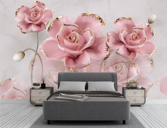 Pink Rose 3D Floral Wallpaper