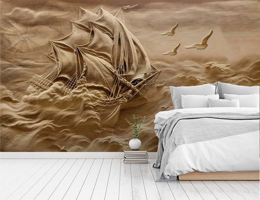 Antique Vintage 3d Wallpaper, Mural Wallpaper for Living Room, Brown Wallpaper