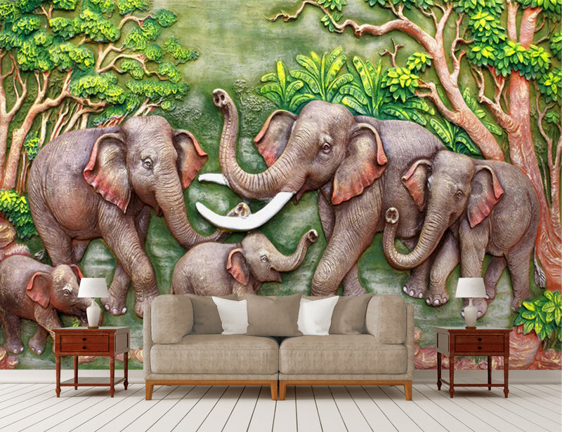 3d Wallpaper Living Room Chinese elephant