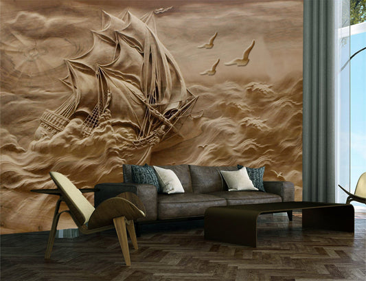 Antique Vintage 3d Wallpaper, Mural Wallpaper for Living Room, Brown Wallpaper