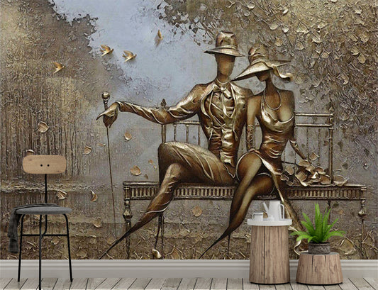 3D Stereo Photo Murals Golden Relief Park Couple