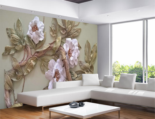 Embosed Pink Rose Floral 3D Wallpaper