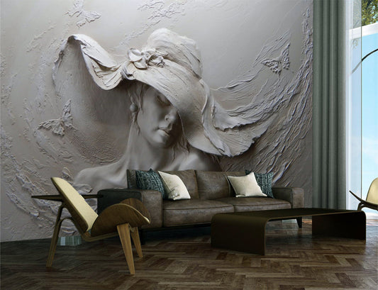 3D woman with hat wallpaper | 3d wallpaper for walls