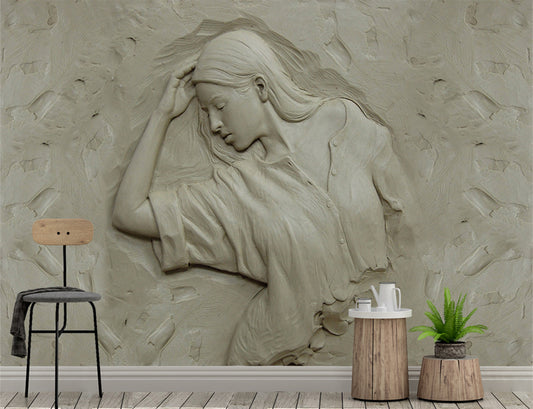 Sculpture lady 3d wallpaper wall art for living room