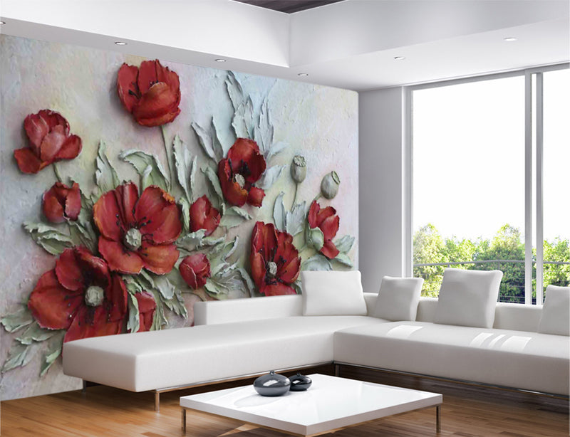 Red Flower 3D Mural Wallpaper