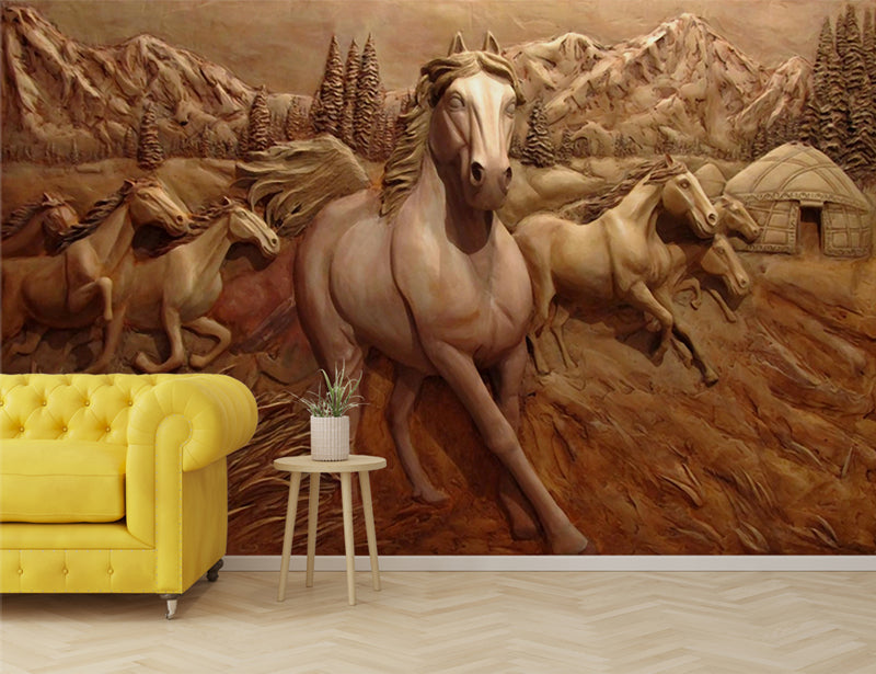 999STORE 3D Print Latest Door Living Room Bed Room Home Hall Wall 3d  wallpaper for walls Horse Wallpaper Golden Running Horses Mural wallpaper  for walls (Vinyl Self Adhesive 48X36 Inches) NonW4301325 :