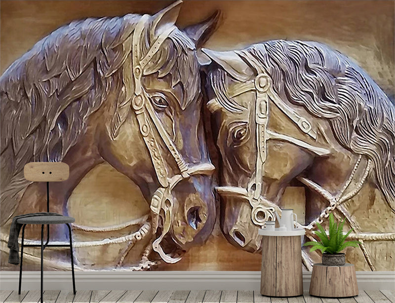 3D Stereoscopic Relief Horse Backdrop Wall Art
