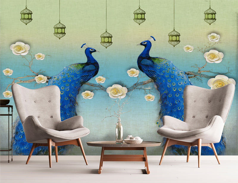 Peacock Painting Wall Paper For Living Room
