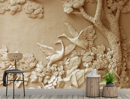 3D Wallpaper Relief Tree Stereo Wall Mural