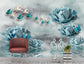 3D shiny spheres and carved flowers wall mural - view 3