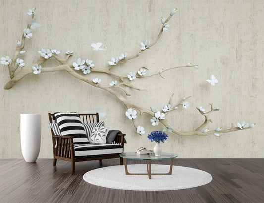 3D Wallpaper White Floral Catering Design