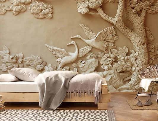 Bedroom - 3D Wallpaper Relief Tree Stereo Wall Mural
