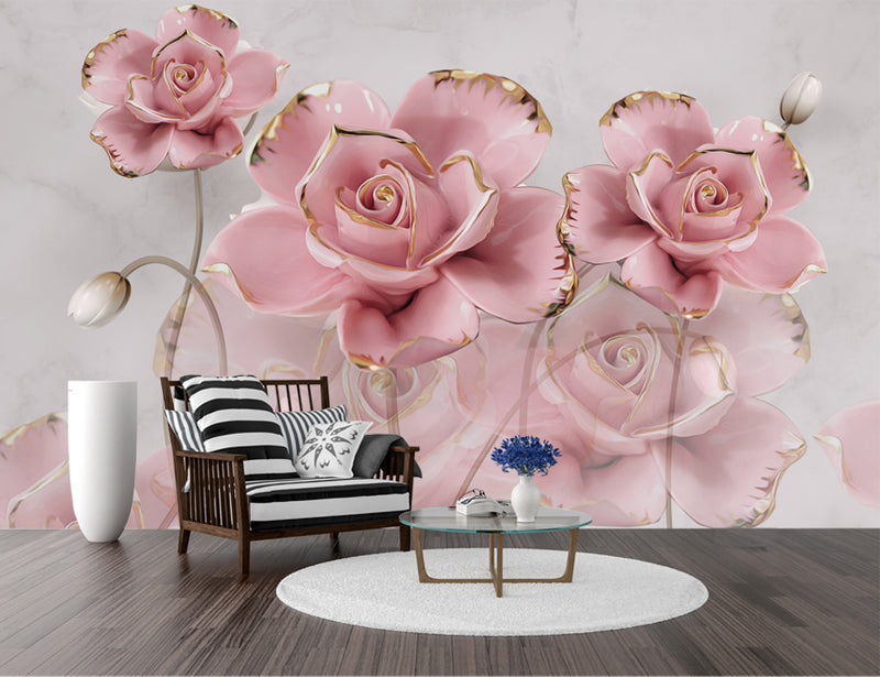 Pink Rose 3D Floral Wallpaper