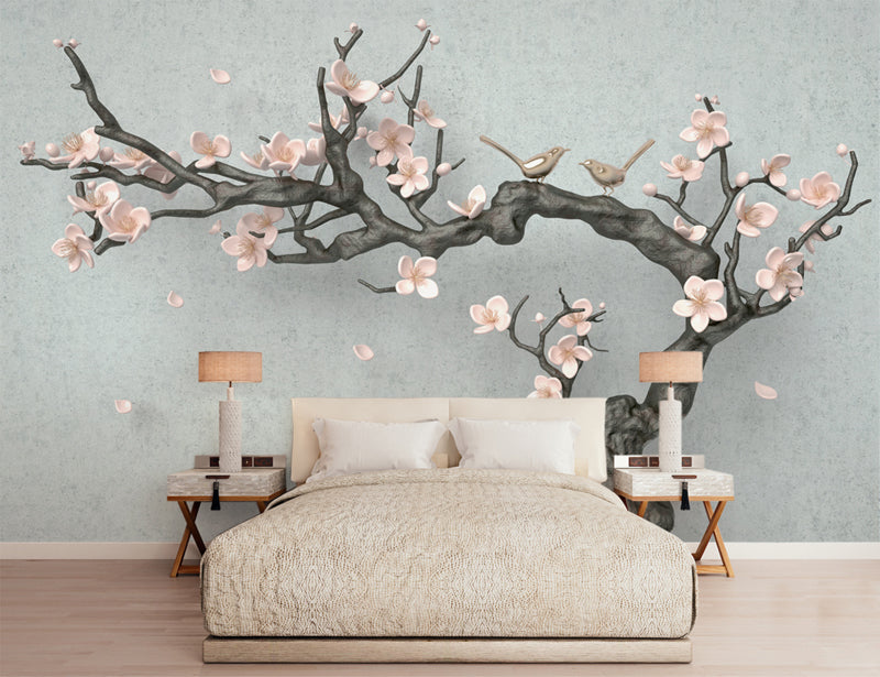 3D Branches And Pink Flower Design Wallpaper
