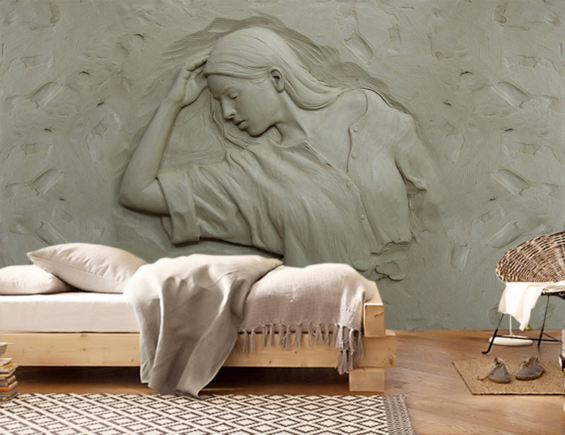 Sculpture lady 3d wallpaper wall art for living room