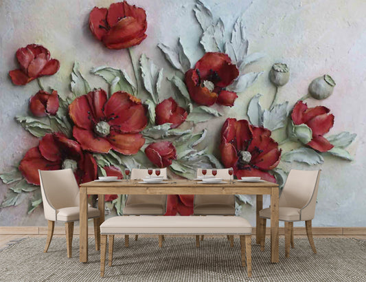 Red Flower 3D Mural Wallpaper