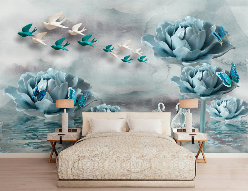 3d Shiny Spheres with carving Flowers Wallpaper and 3d Mural Wallpaper