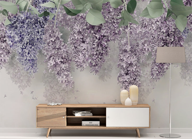 3D Lilac Wisteria Flower Mural Wallpaper
