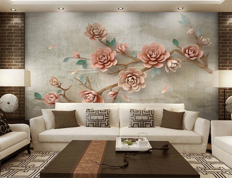 3D roses wall mural for living room | 3d floral wallpaper – Home Decoram