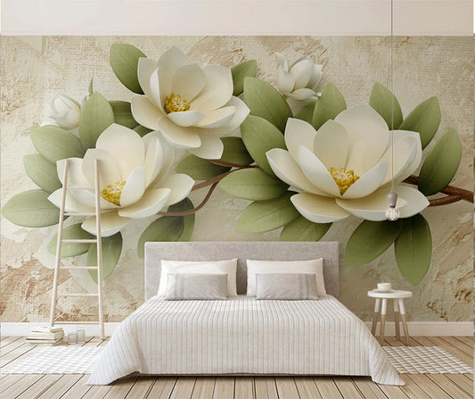 3D Magnolia Flowers Mural Wallpaper