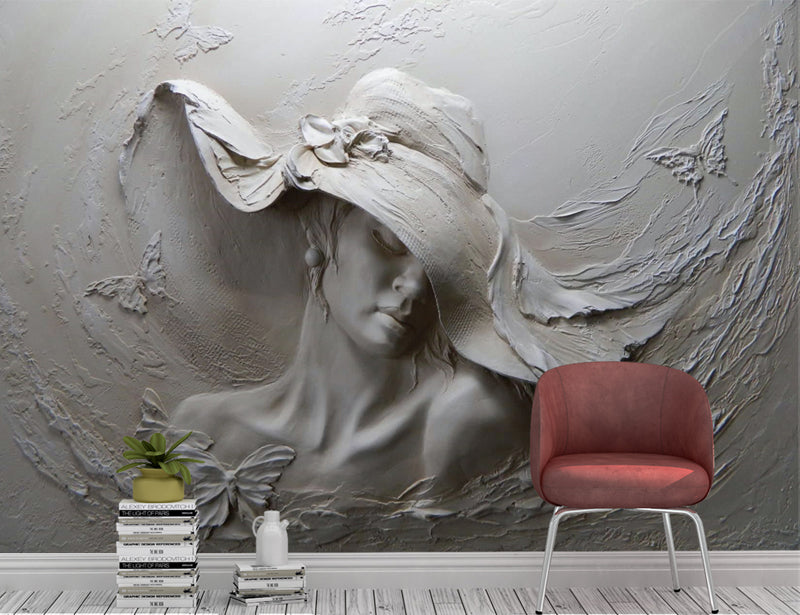 3D woman with hat wallpaper | 3d wallpaper for walls