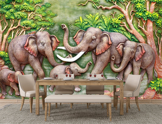 Elephants in group mural wallpaper