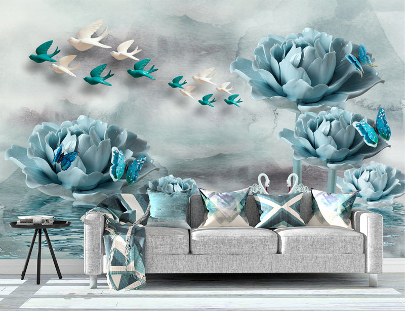 3d Shiny Spheres with carving Flowers Wallpaper and 3d Mural Wallpaper