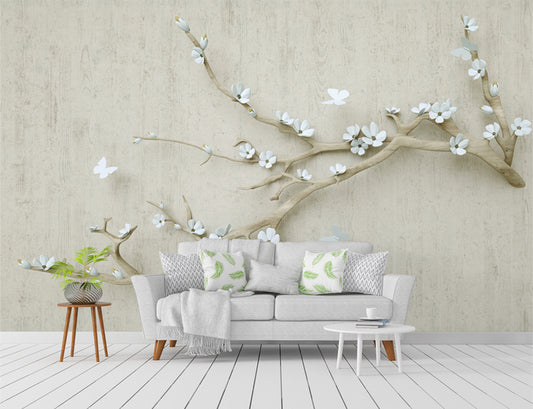 3D Wallpaper White Floral Catering Design