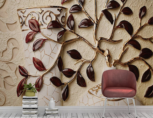 3D Leaf Relief Background Wall Leaf Garment