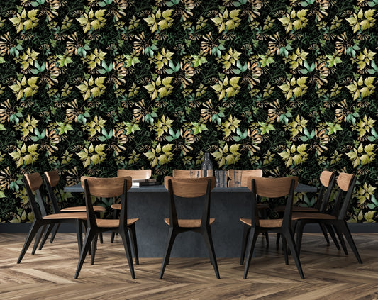 Breezy Leaves Wallpaper Green Leaves Wall Design Botanical Wallpaper