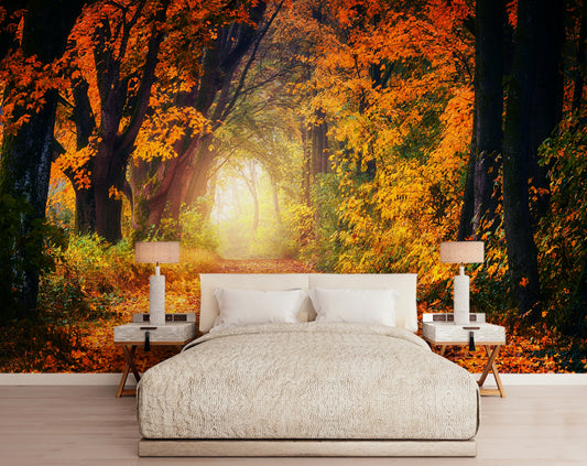Orange Leaves Forest 3D Wallpaper