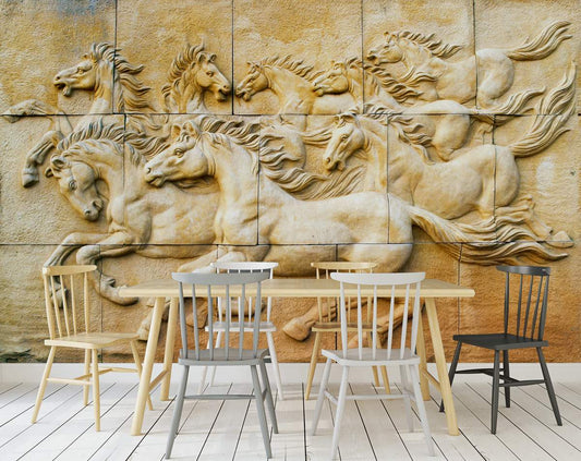 Running horses sculpture 3d mural wallpaper
