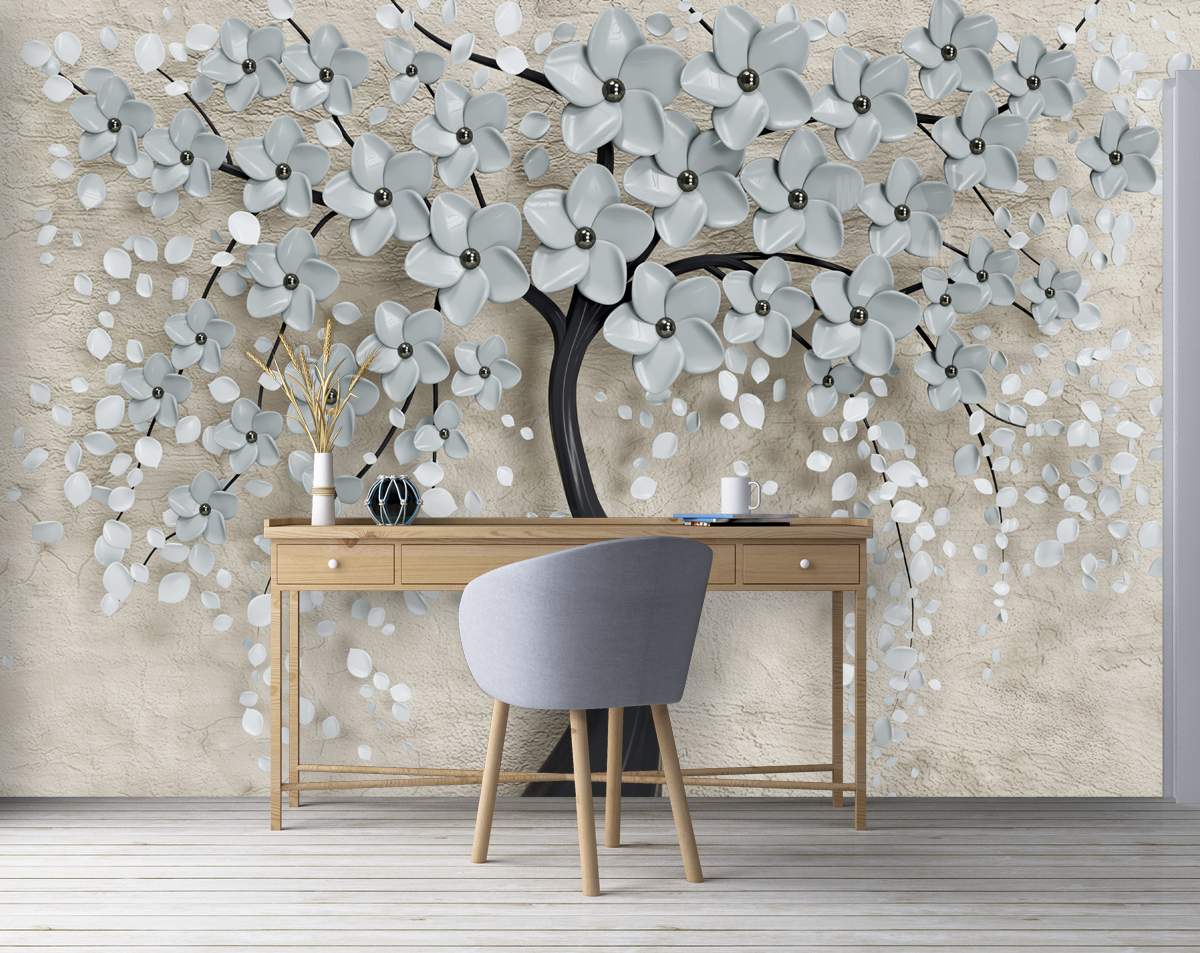 Avikalp MWZ1932 White Golden Flowers Tree Birds 3D HD Wallpaper  Avikalp  International  3D Wallpapers