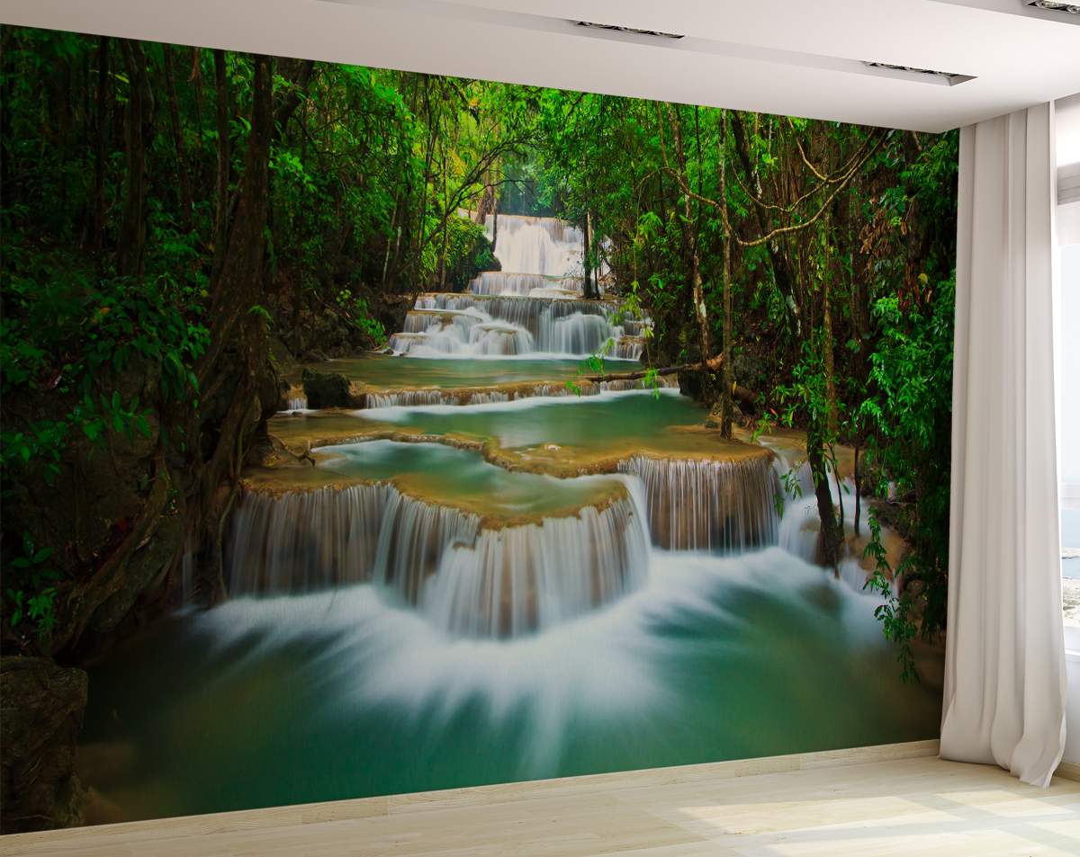 bed Waterfall Green Nature Landscape Wallpaper