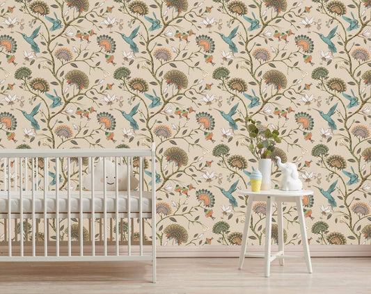 Blue Humming Bird and Flower Wallpaper