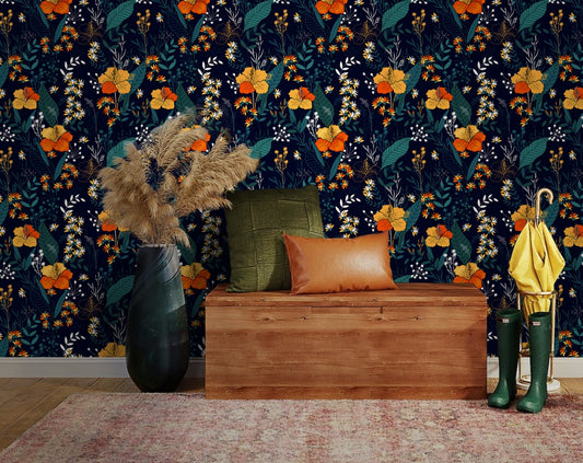 Retro Wild Seamless Flower Pattern Wallpaper