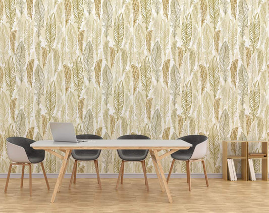 Stylish Trendy Beige Feathers Hand Drawn Wallpaper Rolls