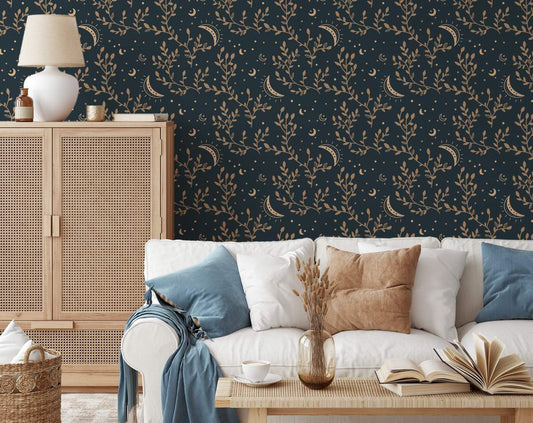 Half Moon And Star With Leafs Wallpaper Rolls