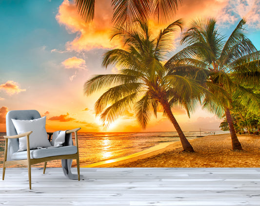 Sunset Ocean View Customize Wallpaper | Nature Wallpaper for Living room | Tree Wallpaper for Walls