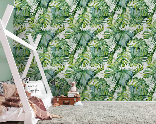 Watercolour Jungle Tropical Leaves Hand Painted Wallpaper Rolls