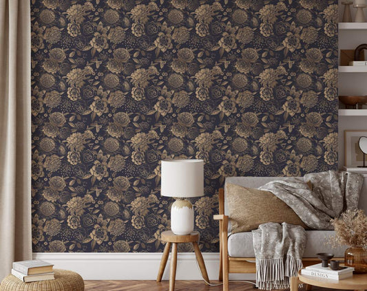 Golden Rose Floral Wallpaper Rolls